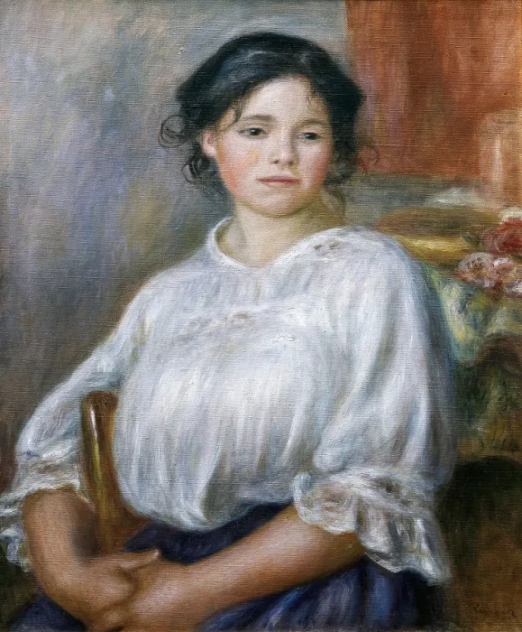 Framed Print : RENOIR, Pierre-Auguste (1841-1919). Seated Young Girl (Jeune fille assise). ca. 1909. The sitter is Helne Bellon (1890-1959). Impressionism. Oil on canvas. FRANCE. Paris