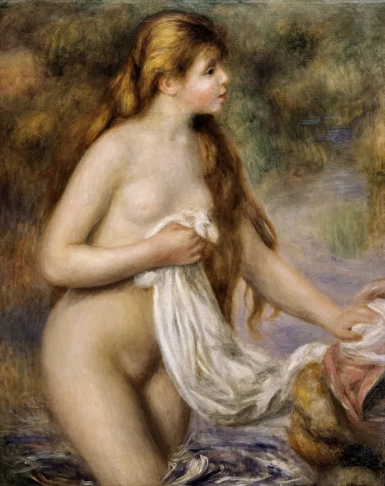Framed Print : RENOIR, Pierre-Auguste (1841-1919). Bather with long hair. ca. 1895. Impressionism. Oil on canvas. FRANCE. Paris. Orangerie Museum