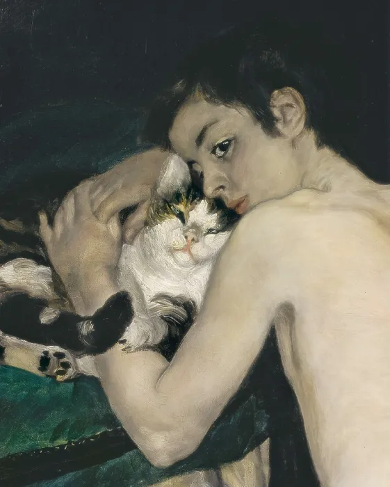 Framed Print : RENOIR, Pierre-Auguste (1841-1919). A Boy with a Cat (Le Garon au Chat). 1868-1869. Upper detail. Impressionism. Oil on canvas. FRANCE. Paris. Muse d'Orsay (Orsay Museum)