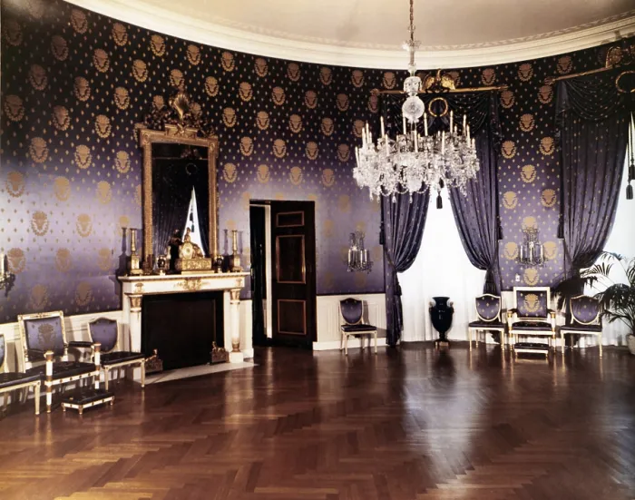 Framed Print : Renovation of the Executive Mansion during the Truman Administration. White House Blue Room, a parlor on the first floor. July 15, 1952. - (BSLOC_2014_15_127) Framed Print : Renovation of the Executive Mansion during the Truman Administration. White House Blue Room, a parlor on the first floor. July 15, 1952. - (BSLOC_2014_15_127)