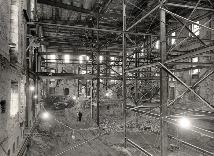 Framed Print : Renovation of the White House during the Truman Administration. The mansion was rebuilt using concrete and steel beams in place of its original wooden structure. Ca. 1950 Framed Print : Renovation of the White House during the Truman Administration. The mansion was rebuilt using concrete and steel beams in place of its original wooden structure. Ca. 1950