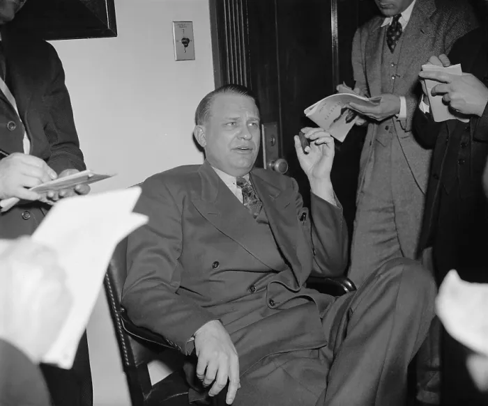 Framed Print : Rep. Martin Dies, HUAC Chairman, talks with reporters, Feb. 1940
