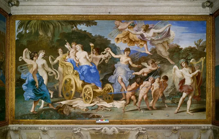 Framed Print : Representations of Cupid with Triumph of Venus, by Carlo Cignali, 1679 - 1680 about, 17th Century, fresco, - Italy, Emilia Romagna, Parma, Ducal Palace, Sala dellAmore