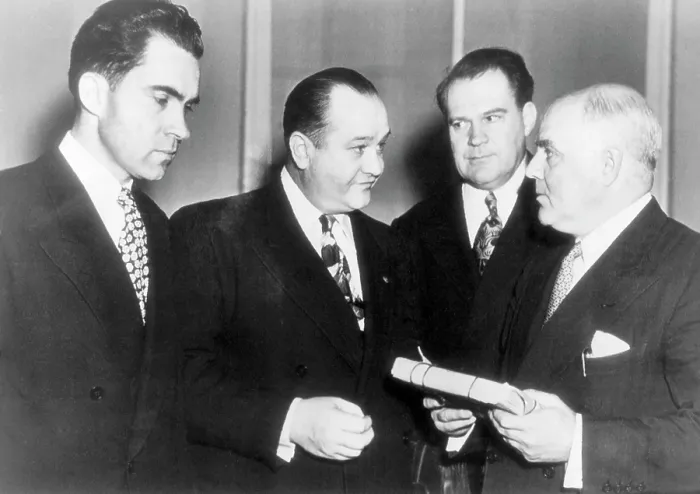 Framed Print : Representative (and future U.S. President) Richard Nixon, California State Senator Jack B. Tenney, Hugh W. Barns, and J