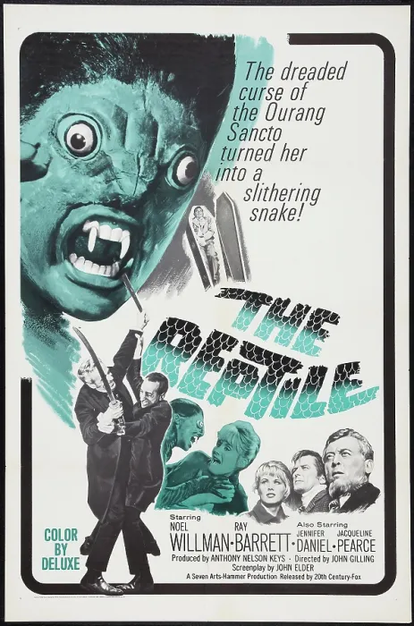 Framed Print : THE REPTILE, top: Jacqueline Pearce, bottom l-r: Noel Willman (obscured by sword), Marne Maitland, Jacqueline Pearce, Jennifer Daniel, Ray Barrett, Michael Ripper, 1966