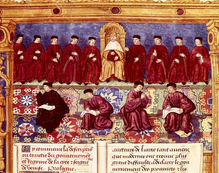 Framed Print : Republic of Venice (14th c.).Il Consiglio dei Dieci (10-people Council). The Duke (centre) surrounded by his nine advisers.. El Dux (centro) rodeado de nueve consejeros