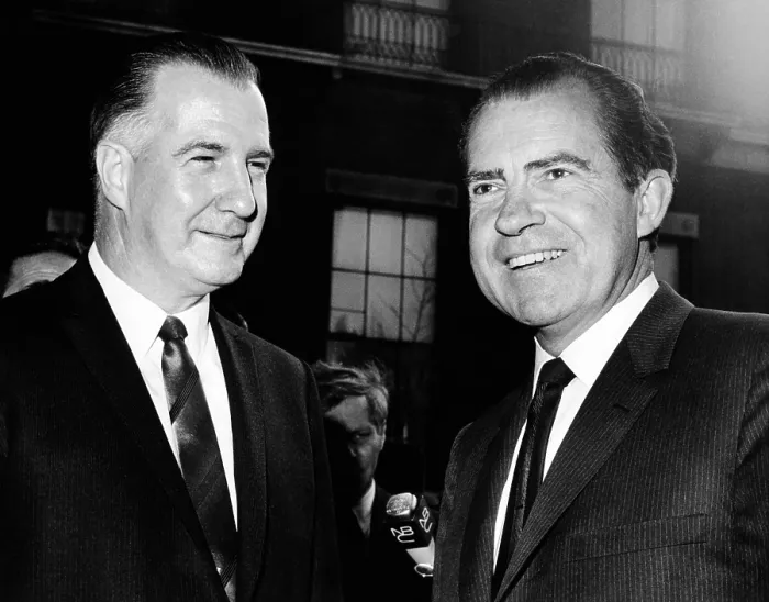 Framed Print : Republican Presidential hopeful Richard Nixon meets with Maryland Gov. Spiro Agnew (left). They met for an hour and 45 minutes at Nixon's New York Apartment. March 29, 1968 Framed Print : Republican Presidential hopeful Richard Nixon meets with Maryland Gov. Spiro Agnew (left). They met for an hour and 45 minutes at Nixon's New York Apartment. March 29, 1968