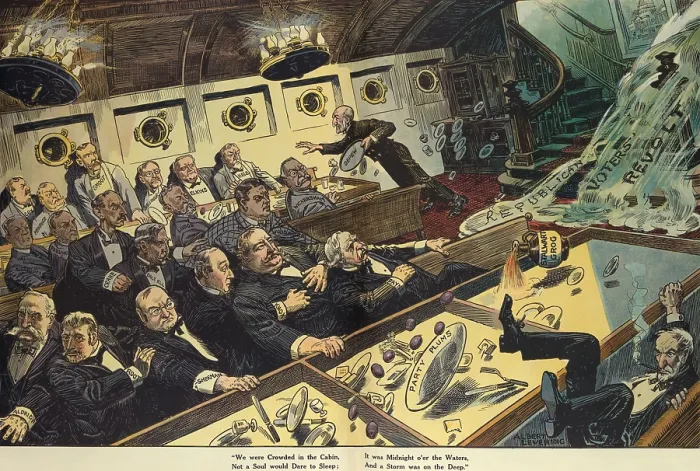 Framed Print : REPUBLICAN VOTERS REVOLT, political cartoon in Puck Magazine, April 20, 1910