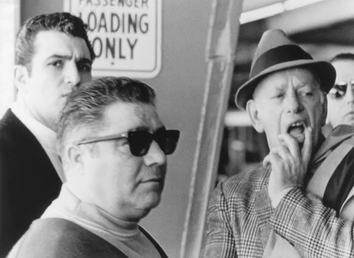 Framed Print : Reputed Mafia family were served with Federal subpoenas at Miami International Airport. L-R: Paul Silvio; Carl Civella with sunglasses; and his brother, Anthony Civella