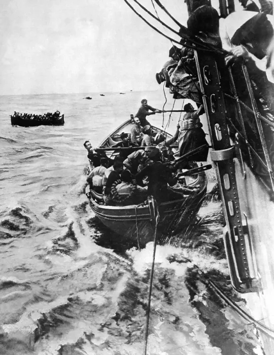 Framed Print : Rescued military passengers from the French Liner Sontay, sunk by a World War I German submarine on April 16, 1918 Framed Print : Rescued military passengers from the French Liner Sontay, sunk by a World War I German submarine on April 16, 1918