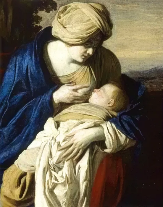 Framed Print : Rest on the Flight into Egypt, by Aniello Falcone, 1641, 17th Century, oil on canvas - Italy, Campania, Naples, Cathedral. Detail. Virgin Mary tenderly breastfeeds Baby Jesus Framed Print : Rest on the Flight into Egypt, by Aniello Falcone, 1641, 17th Century, oil on canvas - Italy, Campania, Naples, Cathedral. Detail. Virgin Mary tenderly breastfeeds Baby Jesus