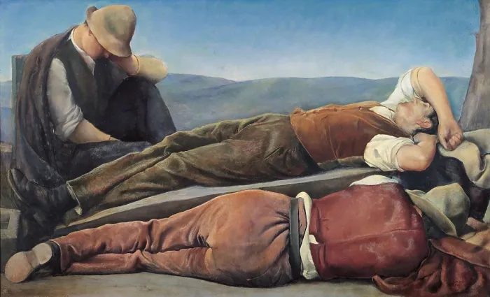 Framed Print : The Rest of the Quarrymen, by Baccio Maria Bacci, 1925, 20th Century, oil on canvas, cm 100 x 166 - Italy, Tuscany, Florence, Palazzo Pitti, Gallery of Modern Art. All Framed Print : The Rest of the Quarrymen, by Baccio Maria Bacci, 1925, 20th Century, oil on canvas, cm 100 x 166 - Italy, Tuscany, Florence, Palazzo Pitti, Gallery of Modern Art. All
