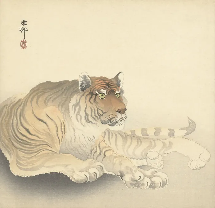 Framed Print : Resting Tiger, by Ohara Koson and Matsuki Heikichi, c. 1900-30, Japanese print, woodcut, (BSLOC_2016_1_239) Framed Print : Resting Tiger, by Ohara Koson and Matsuki Heikichi, c. 1900-30, Japanese print, woodcut, (BSLOC_2016_1_239)