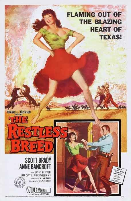 Framed Print : THE RESTLESS BREED, US poster art, top: Anne Bancroft, bottom from left: Anne Bancroft, Scott Brady, 1957
