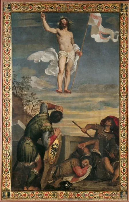Framed Print : The Resurrection of Christ, by Vecellio Tiziano known as Titian, 16th Century, 1540 -1544 about, oil on canvas, cm 163 x 104 - Italy, Marche, Pesaro Urbino, Urbino Framed Print : The Resurrection of Christ, by Vecellio Tiziano known as Titian, 16th Century, 1540 -1544 about, oil on canvas, cm 163 x 104 - Italy, Marche, Pesaro Urbino, Urbino