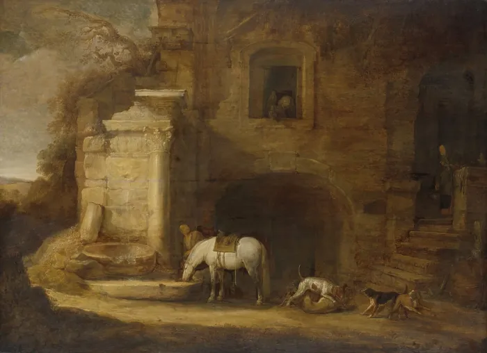 Framed Print : Return of the Falconer, by Simon de Vlieger, 1637, Dutch painting, oil on panel. A man with a falcon looks through a window to the outside Framed Print : Return of the Falconer, by Simon de Vlieger, 1637, Dutch painting, oil on panel. A man with a falcon looks through a window to the outside