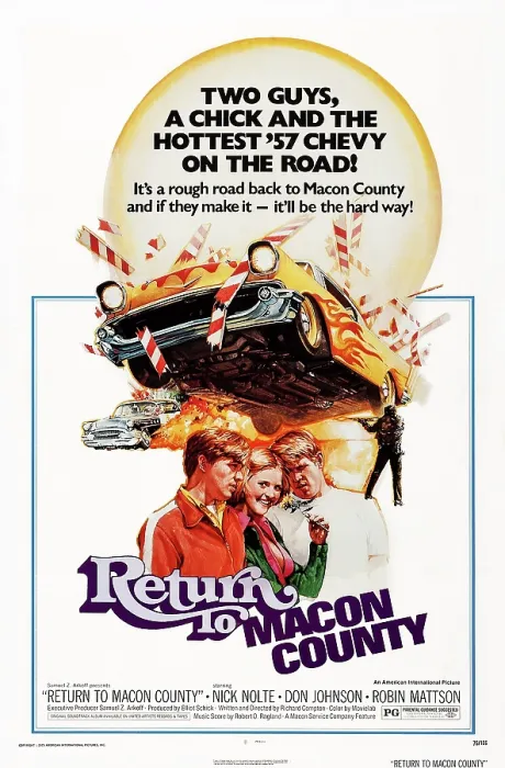 Framed Print : RETURN TO MACON COUNTY, US poster, from left: Don Johnson, Robin Mattson, Nick Nolte, 1975 Framed Print : RETURN TO MACON COUNTY, US poster, from left: Don Johnson, Robin Mattson, Nick Nolte, 1975