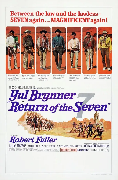 Framed Print : RETURN OF THE SEVEN, US poster, from left: Jordan Christopher, Warren Oates, Robert Fuller, Yul Brynner, Julian Mateos, Virgilio Teixeira, Claude Akins, 1966 Framed Print : RETURN OF THE SEVEN, US poster, from left: Jordan Christopher, Warren Oates, Robert Fuller, Yul Brynner, Julian Mateos, Virgilio Teixeira, Claude Akins, 1966