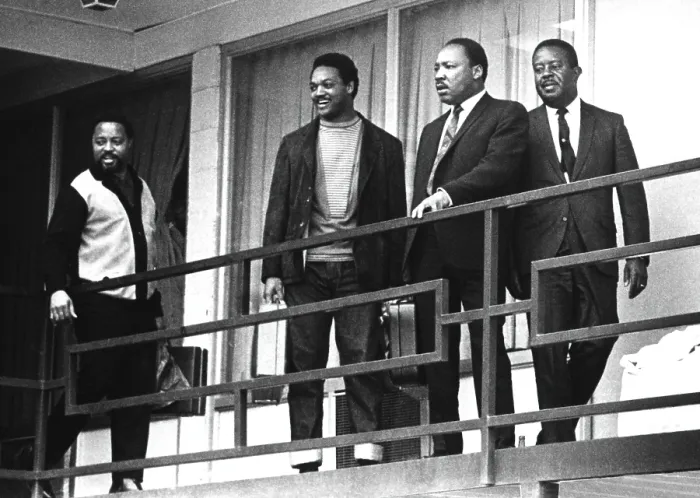 Framed Print : Rev. Martin Luther King stands on a balcony at the Lorraine Motel in Memphis, Tennessee, April 3, 1968