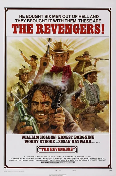 Framed Print : THE REVENGERS, US poster, center from top: William Holden, Ernest Borgnine, Woody Strode (right), 1972