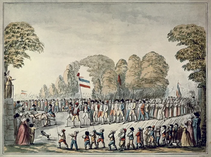 Framed Print : Revolutionary procession. Etienne Bericourt, ca 1789. Watercolour. FRANCE. Paris. Musee Carnavalet (Carnavalet Museum)