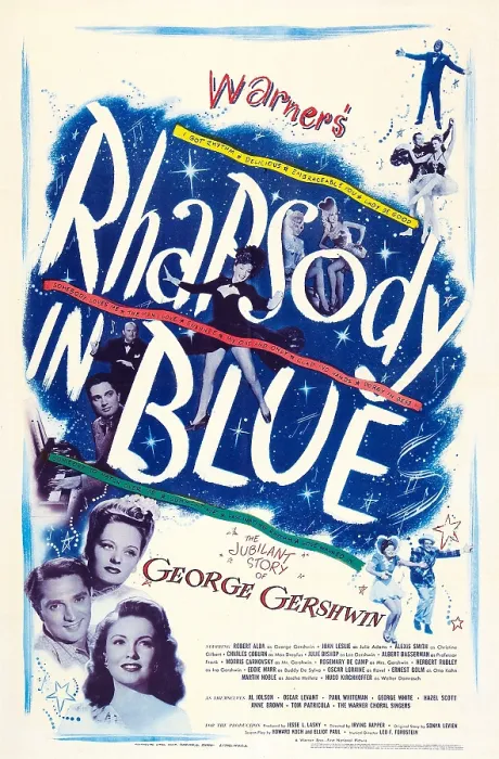 Framed Print : RHAPSODY IN BLUE, US poster, bottom left from top: Alexis Smith, Robert Alda, Joan Leslie, 1945 Framed Print : RHAPSODY IN BLUE, US poster, bottom left from top: Alexis Smith, Robert Alda, Joan Leslie, 1945