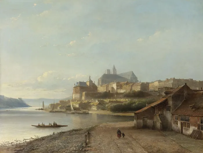 Framed Print : Rhine Fantasy, by Kasparus Karsen, 1840-70, Dutch painting, oil on panel. Luminous river landscape with picturesque town dominated by a gothic church. (BSLOC_2016_1_162) Framed Print : Rhine Fantasy, by Kasparus Karsen, 1840-70, Dutch painting, oil on panel. Luminous river landscape with picturesque town dominated by a gothic church. (BSLOC_2016_1_162)