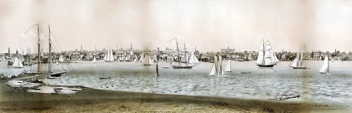 Framed Print : Rhode Island. A view of Newport, Rhode Island from Fort Wolcott, Goat Island. Hand colored lithograph by J.O. Newell, ca. 1860 Framed Print : Rhode Island. A view of Newport, Rhode Island from Fort Wolcott, Goat Island. Hand colored lithograph by J.O. Newell, ca. 1860