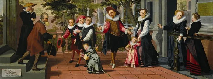 Framed Print : Rich Children, Poor Parents, Aert Pietersz and Pieter Pietersz, 1599, Dutch painting, oil on panel