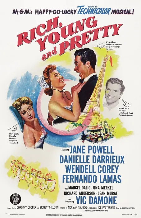 Framed Print : RICH, YOUNG AND PRETTY, US poster art, from left: Danielle Darrieux, Jane Powell, Vic Damone, Fernando Lamas, 1951 Framed Print : RICH, YOUNG AND PRETTY, US poster art, from left: Danielle Darrieux, Jane Powell, Vic Damone, Fernando Lamas, 1951