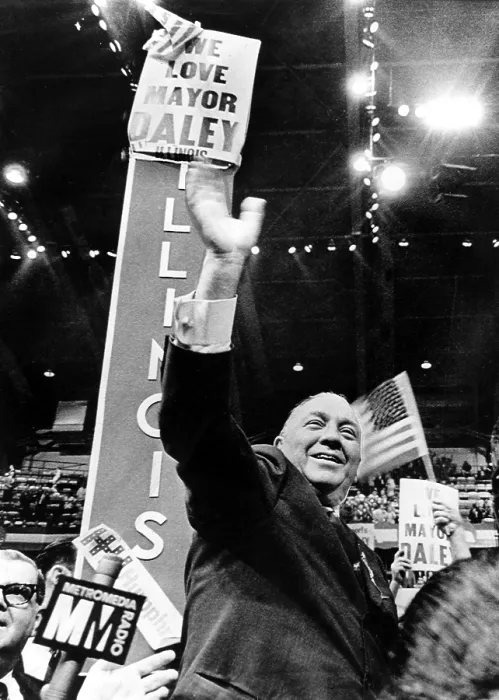 Framed Print : Richard J. Daley waves to supporters, National Democratic Convention, Chicago, IL, 08-29-1968.. Courtesy: CSU Archives  /  Everett Collection