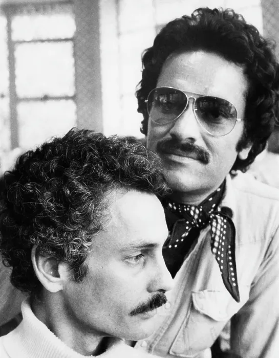 Framed Print : Richard Lyle and Rocco Rienzi show off their perms at Crimpers Salon, New York City, 1974. Courtesy: CSU Archives / Everett Collection