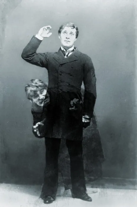 Framed Print : Richard Mansfield (1857-1907), American actor, as Dr. Jekyll superimposed over himself as Mr. Hyde. Trick photography by Pach Brothers. 1892