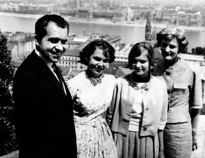 Framed Print : Richard Nixon and his family in Budapest, Hungary. L-R: Former Vice Pres. Nixon, Julie Nixon, Tricia Nixon, Pat Nixon. July 26, 1963 Framed Print : Richard Nixon and his family in Budapest, Hungary. L-R: Former Vice Pres. Nixon, Julie Nixon, Tricia Nixon, Pat Nixon. July 26, 1963