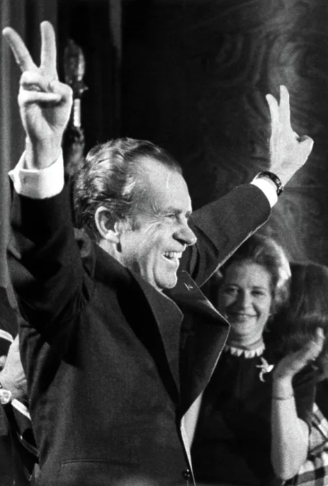 Framed Print : RICHARD NIXON-President Nixon responds to a cheering young Republican crowd at their leadership conference in a Washington hotel, Washington, D.C. 2 / 28 / 74 Framed Print : RICHARD NIXON-President Nixon responds to a cheering young Republican crowd at their leadership conference in a Washington hotel, Washington, D.C. 2 / 28 / 74