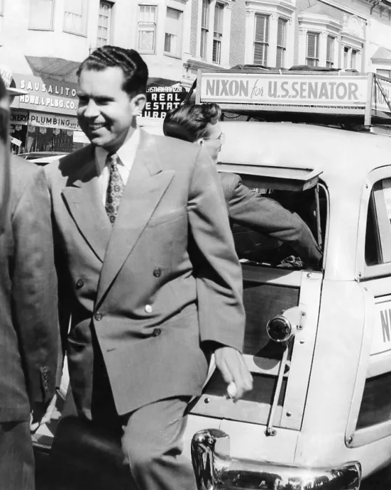 Framed Print : Richard Nixon during the Republican primary campaign for the Senate, in Sausalito, California. Spring 1950. - (BSLOC_2014_16_140)