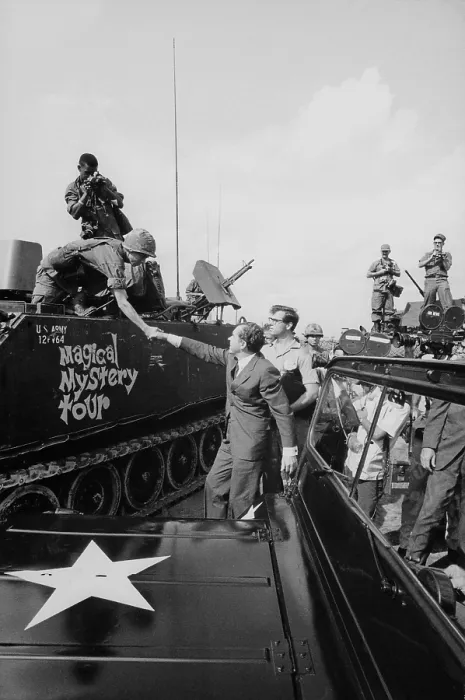 Framed Print : Richard Nixon shaking hands with armed forces in Vietnam. July 30 1969