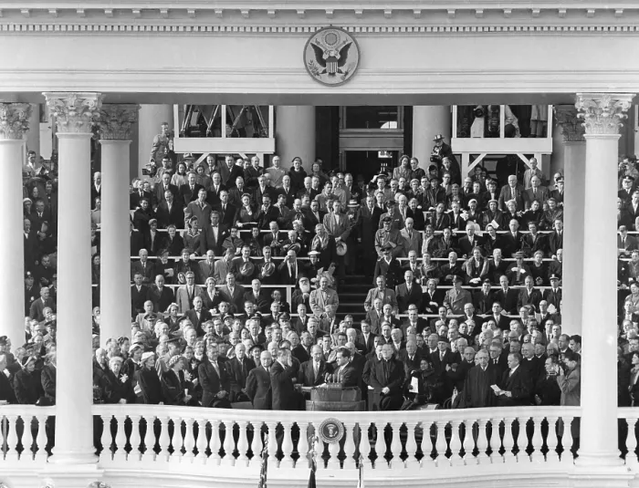 Framed Print : Richard Nixon sworn in as Vice President. Jan. 20, 1953. Senator William Knowland of California administered the Oath of Office. - (BSLOC_2014_16_19) Framed Print : Richard Nixon sworn in as Vice President. Jan. 20, 1953. Senator William Knowland of California administered the Oath of Office. - (BSLOC_2014_16_19)