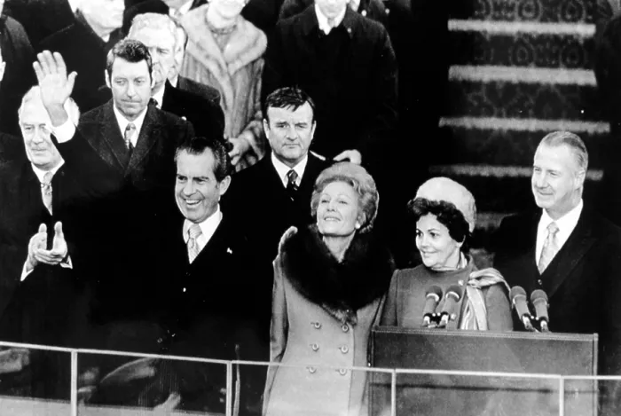 Framed Print : Richard Nixon waves to crowd at inaugural celebration, 01-20-1973.. Courtesy: CSU Archives  /  Everett Collection