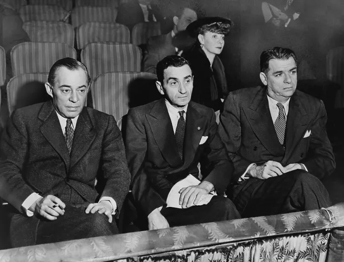 Framed Print : Richard Rodgers, Irving Berlin and Oscar Hammerstein II, seated in back is Helen Tamiris, conduct auditions for musical comedy, TOUCH AND GO (1949), at the St. James Theatre