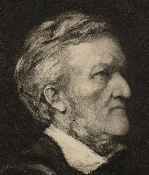 Framed Print : Richard Wagner (1913-1883) German composer. Detail of portrait etching by German born artist Hubert von Herkomer (1849-1914)