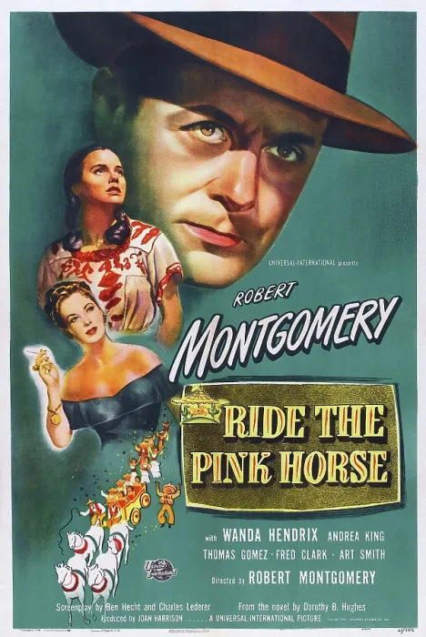 Framed Print : RIDE THE PINK HORSE, US poster, from top: Robert Montgomery, Wanda Hendrix, Andrea King on poster art, 1947