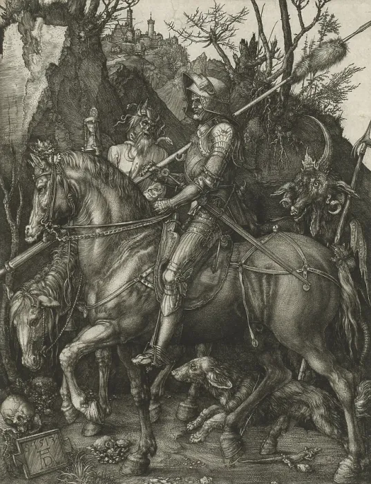 Framed Print : Rider, Death and the Devil, by Albrecht Durer, 1513, German print, engraving (BSLOC_2016_2_203)