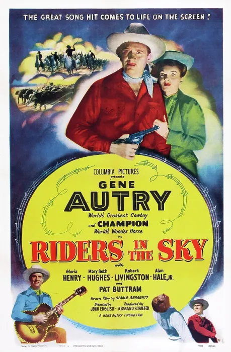 Framed Print : RIDERS IN THE SKY, US poster art, from left: Gene Autry, Gloria Henry, 1949