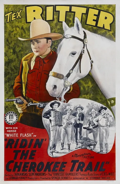 Framed Print : RIDIN THE CHEROKEE TRAIL, top left: Tex Ritter, 1941