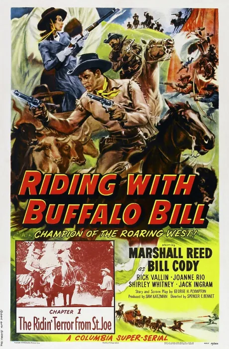 Framed Print : RIDING WITH BUFFALO BILL, US poster art, Marshall Reed, (Chapter 1, The Ridin Terror From St. Joe'), 1954