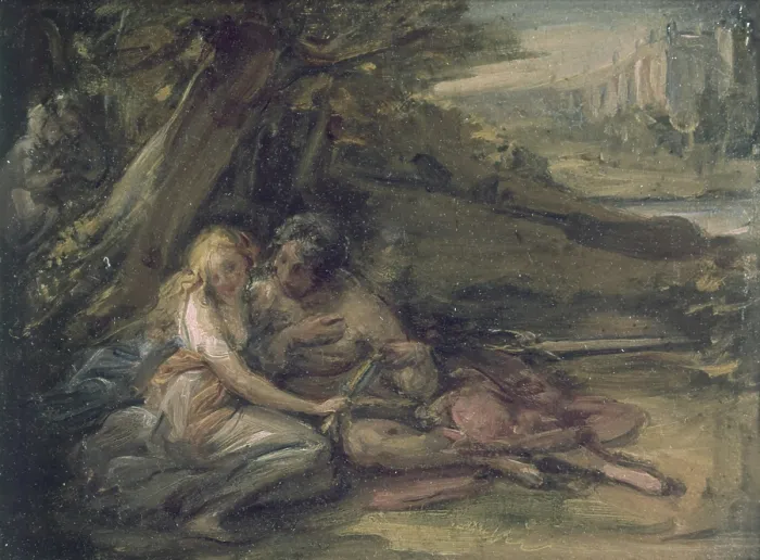 Framed Print : Rinaldo and Armida (Rinaldo e Armida), by Giovanni Carnovali also known as Piccio, 1856 - 1858, 19th Century, oil on canvas, 16, 5 x 21, 5 cm - Private collection