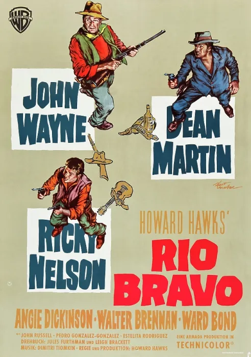 Framed Print : RIO BRAVO, clockwise: John Wayne, Dean Martin, Ricky Nelson on German poster art, 1959 Framed Print : RIO BRAVO, clockwise: John Wayne, Dean Martin, Ricky Nelson on German poster art, 1959