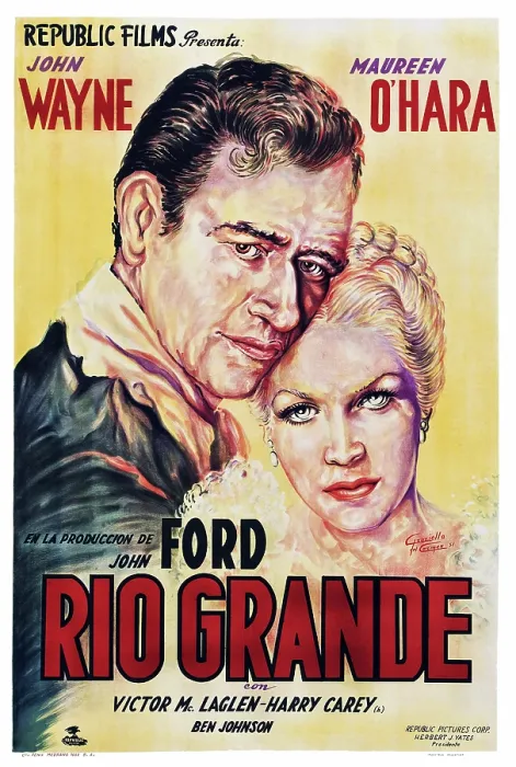 Framed Print : RIO GRANDE, from left: John Wayne, Maureen O'Hara featured on Spanish poster art, 1950 Framed Print : RIO GRANDE, from left: John Wayne, Maureen O'Hara featured on Spanish poster art, 1950