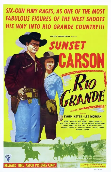 Framed Print : RIO GRANDE, US poster art, from left: Sunset Carson, Evohn Keyes, 1949